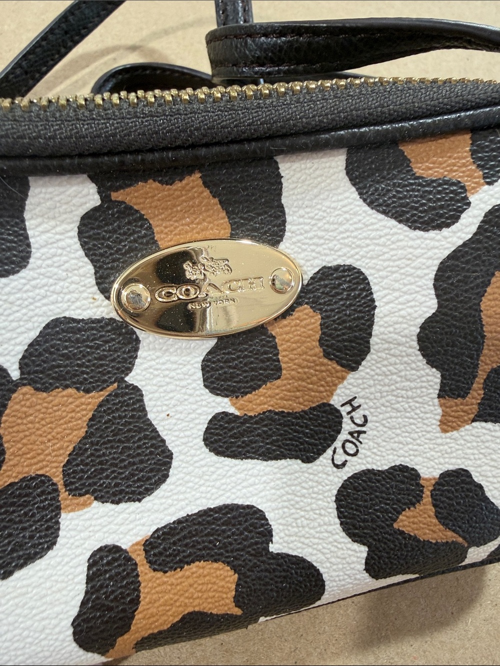 Coach Leopard Spot Crossbody Bag in White, Black & Brown - Picture 2 of 6
